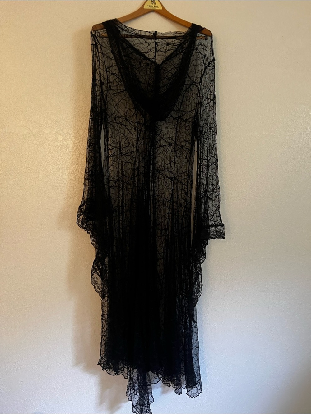 Soft Whimsigoth / Witchy Goddess Hooded Lace Duster Gown Flare Sleeve Cloak (3X) - Picture 7 of 13